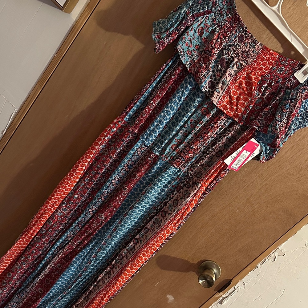 Xhilaration Red and Blue Patterned Maxi Dress